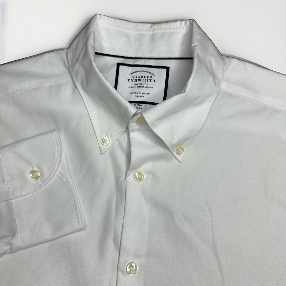 Charles Tyrwhitt Dress Shirt Mens 16/33 White Extra Slim Fit Non-Iron Cotton